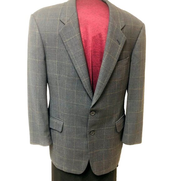 Coppley Zegna Mens Blazer Sport Jacket 42R Coat Single Charcoal Beige Wool Pane